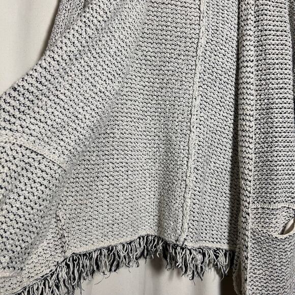 Free People Love Me Tender Cardi Knitted Fringed Hem Hooded Open Front Size L - Picture 7 of 14